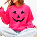Small Crunchberry Bright Pink Cute Jack O Lantern Halloween Seasonal Limited Edition Cozy Pumpkin Face Sweatshirt