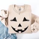 Medium Sand Cute Jack O Lantern Halloween Seasonal Limited Edition Cozy Pumpkin Face Sweatshirt