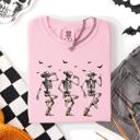 XL Blossom Light Pink Dancing Cowboy Skeletons, Halloween Bats Limited Edition Artwork Comfort Colors Tee