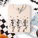 Large Ivory Cream Dancing Cowboy Skeletons, Halloween Bats Limited Edition Artwork Comfort Colors Tee