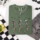 Large Moss Dark Green Dancing Cowboy Skeletons, Halloween Bats Limited Edition Artwork Comfort Colors Tee