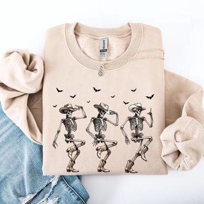 Dancing Cowboy Skeletons Halloween Bats Western Night Parade Cozy Graphic Sweatshirt
