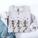 Medium Ash Light Gray Dancing Cowboy Skeletons Halloween Bats Western Night Parade Cozy Graphic Sweatshirt