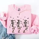 Large Light Pink Dancing Cowboy Skeletons Halloween Bats Western Night Parade Cozy Graphic Sweatshirt