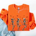 XL Orange Dancing Cowboy Skeletons Halloween Bats Western Night Parade Cozy Graphic Sweatshirt
