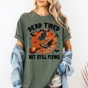 Small Moss Dark Green Dead Tired But Still Flying Halloween Witch Spellbound Edition Comfort Colors Tee