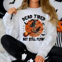 Medium Ash Light Gray Dead Tired But Still Flying Halloween Witch Motif With Spooky Moonlit Night And Cozy Vibes Sweatshirt