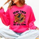 XL Crunchberry Bright Pink Dead Tired But Still Flying Halloween Witch Motif With Spooky Moonlit Night And Cozy Vibes Sweatshirt