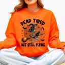 XXL Orange Dead Tired But Still Flying Halloween Witch Motif With Spooky Moonlit Night And Cozy Vibes Sweatshirt