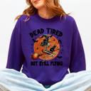 XXL Purple Dead Tired But Still Flying Halloween Witch Motif With Spooky Moonlit Night And Cozy Vibes Sweatshirt