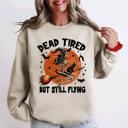 XXL Sand Dead Tired But Still Flying Halloween Witch Motif With Spooky Moonlit Night And Cozy Vibes Sweatshirt