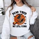 XXXL White Dead Tired But Still Flying Halloween Witch Motif With Spooky Moonlit Night And Cozy Vibes Sweatshirt