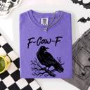 Small Violet Purple F Caw F Raven Crow Halloween Gothic Witch Spooky Nightfall Velvet Shadows Comfort Colors Tee
