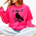 Large Crunchberry Bright Pink F Caw F Raven Crow Gothic Witch Spooky Halloween Graveyard Night Moonlight Sweatshirt
