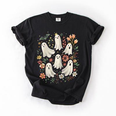 Floral Ghosts Beautiful Halloween Coquette Girly Autumn Vintage Cozy Comfort Colors Tee