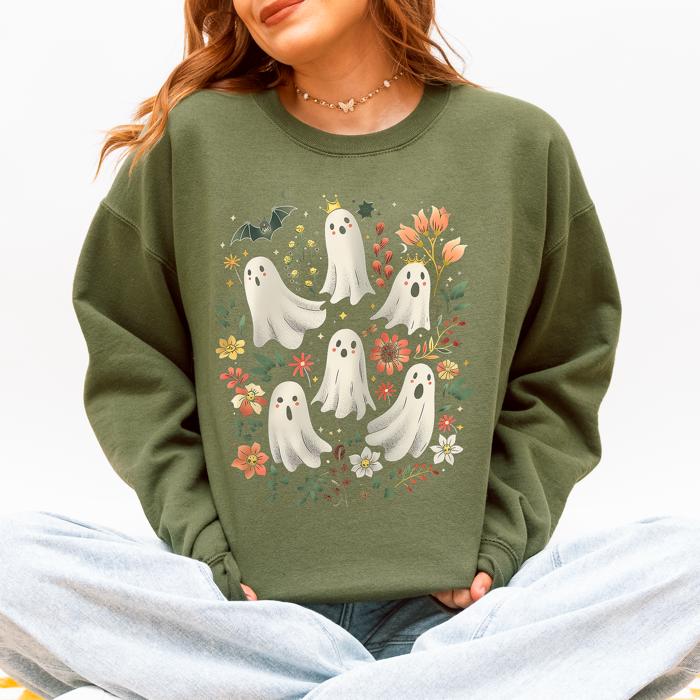 Floral Ghosts Beautiful Halloween Coquette Girly Autumn Fall Gothic Charm Sweatshirt