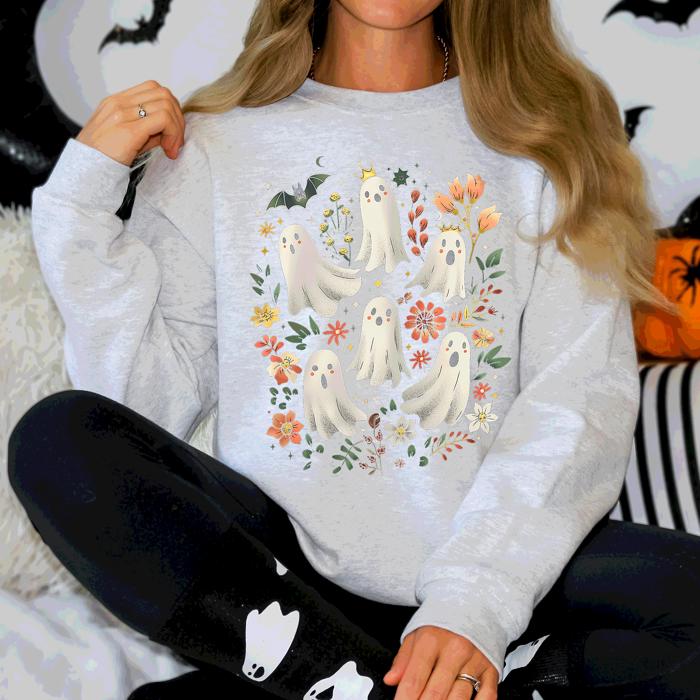 Floral Ghosts Beautiful Halloween Coquette Girly Autumn Fall Gothic Charm Sweatshirt