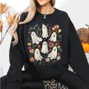 Medium Black Floral Ghosts Beautiful Halloween Coquette Girly Autumn Fall Gothic Charm Sweatshirt