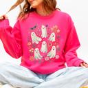 XL Crunchberry Bright Pink Floral Ghosts Beautiful Halloween Coquette Girly Autumn Fall Gothic Charm Sweatshirt