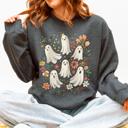 Large Dark Gray Heather Floral Ghosts Beautiful Halloween Coquette Girly Autumn Fall Gothic Charm Sweatshirt