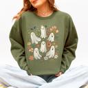 XL Military Green Floral Ghosts Beautiful Halloween Coquette Girly Autumn Fall Gothic Charm Sweatshirt