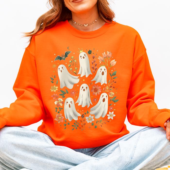 Floral Ghosts Beautiful Halloween Coquette Girly Autumn Fall Gothic Charm Sweatshirt