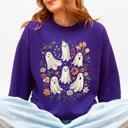 Small Purple Floral Ghosts Beautiful Halloween Coquette Girly Autumn Fall Gothic Charm Sweatshirt