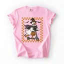  Funny Halloween Goose With Black Cat Witch Checkered Scene Artwork Comfort Colors Tee