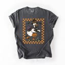 Medium Pepper Dark Gray Funny Halloween Goose With Black Cat Witch Checkered Scene Artwork Comfort Colors Tee