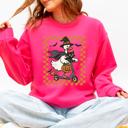  Funny Halloween Goose Black Cat Witch Checkered Parade Graphic Print Edition Sweatshirt