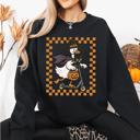 Large Black Funny Halloween Goose Black Cat Witch Checkered Parade Graphic Print Edition Sweatshirt