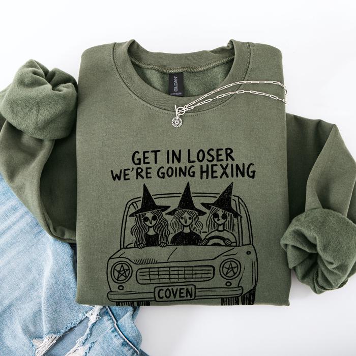 Get In Loser, We're Going Hexing Witch Coven Halloween Cozy Gothic Charm Sweatshirt