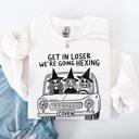 Small White Get In Loser, We're Going Hexing Witch Coven Halloween Cozy Gothic Charm Sweatshirt