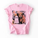Medium Blossom Light Pink Ghost And Cow Cute Autumn Halloween Spooky Season Cozy Night Village Harvest Moon Comfort Colors Tee