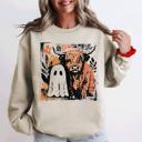 XL Sand Ghost and Cow Cute Autumn Halloween Spooky Fall Cozy Nostalgic Seasonal Sweatshirt