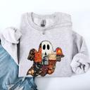 Medium Ash Light Gray Ghost Faux Quilt Classic Halloween Fall Cozy Nights Festive Timeless Spooky Style Sweatshirt