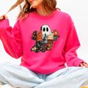 XL Crunchberry Bright Pink Ghost Faux Quilt Classic Halloween Fall Cozy Nights Festive Timeless Spooky Style Sweatshirt