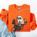 XXL Orange Ghost Faux Quilt Classic Halloween Fall Cozy Nights Festive Timeless Spooky Style Sweatshirt