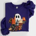 XXXL Purple Ghost Faux Quilt Classic Halloween Fall Cozy Nights Festive Timeless Spooky Style Sweatshirt