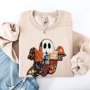 XL Sand Ghost Faux Quilt Classic Halloween Fall Cozy Nights Festive Timeless Spooky Style Sweatshirt