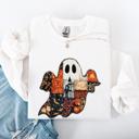 Small White Ghost Faux Quilt Classic Halloween Fall Cozy Nights Festive Timeless Spooky Style Sweatshirt