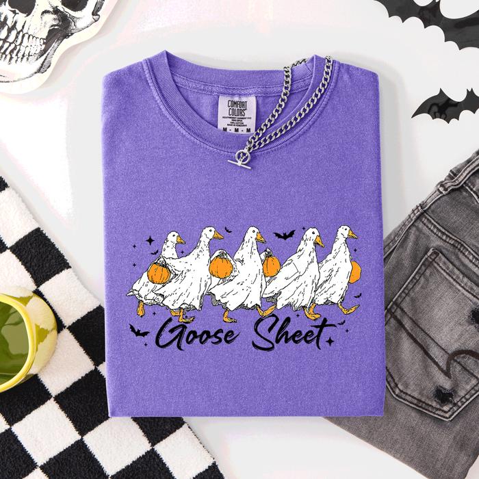 Goose Sheet Halloween Trick Or Treat Ghosts And Goblins Design Comfort Colors Tee