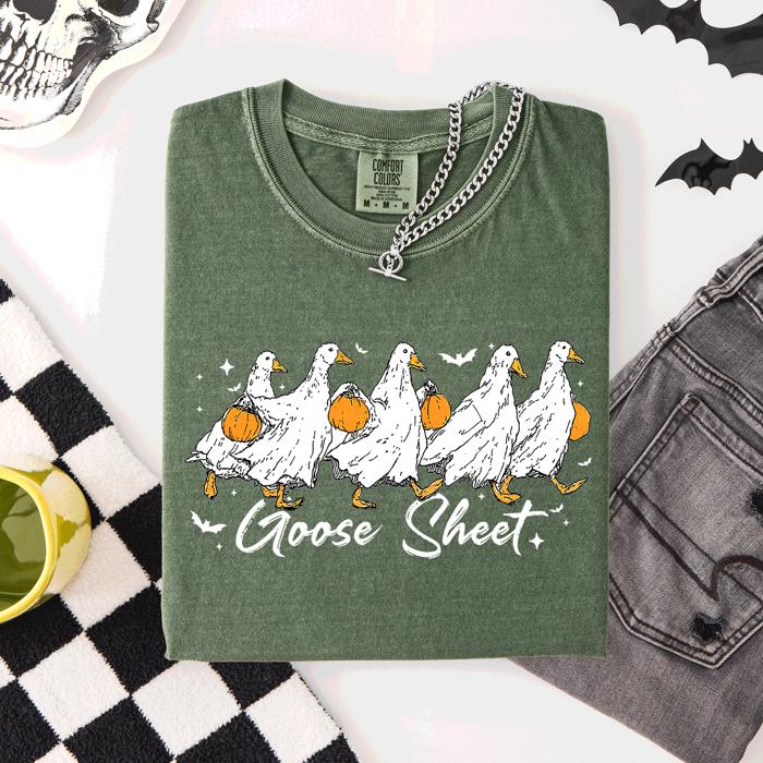 Goose Sheet Halloween Trick Or Treat Ghosts And Goblins Design Comfort Colors Tee