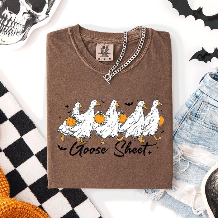 Goose Sheet Halloween Trick Or Treat Ghosts And Goblins Design Comfort Colors Tee