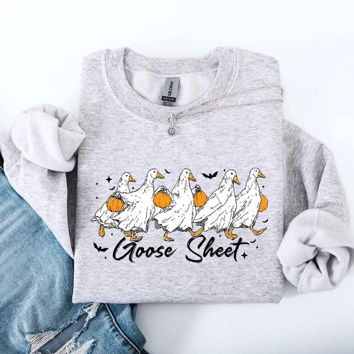 Goose Sheet Halloween Trick Or Treat Graphic Design For Cozy Seasonal Nights Sweatshirt