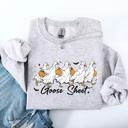 Small Ash Light Gray Goose Sheet Halloween Trick Or Treat Graphic Design For Cozy Seasonal Nights Sweatshirt