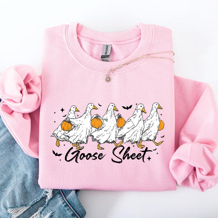 Goose Sheet Halloween Trick Or Treat Graphic Design For Cozy Seasonal Nights Sweatshirt