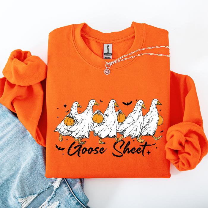 Goose Sheet Halloween Trick Or Treat Graphic Design For Cozy Seasonal Nights Sweatshirt
