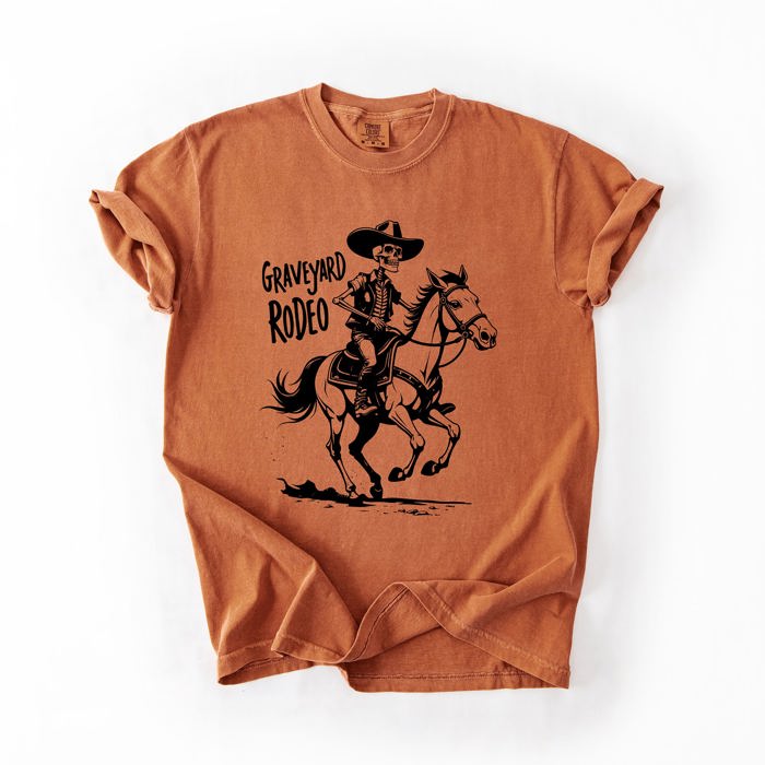 Graveyard Rodeo, Cowboy Skeleton, Halloween Comfort Colors Tee