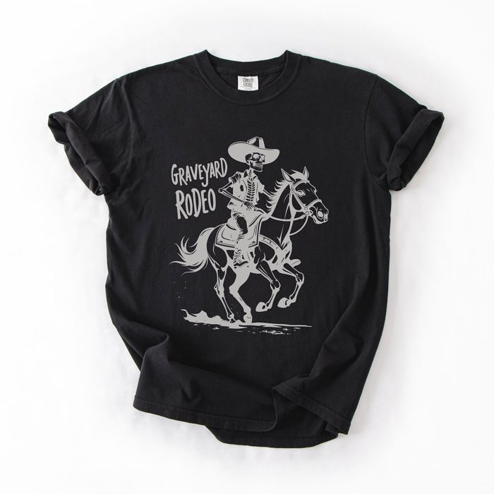 Graveyard Rodeo, Cowboy Skeleton, Halloween Comfort Colors Tee
